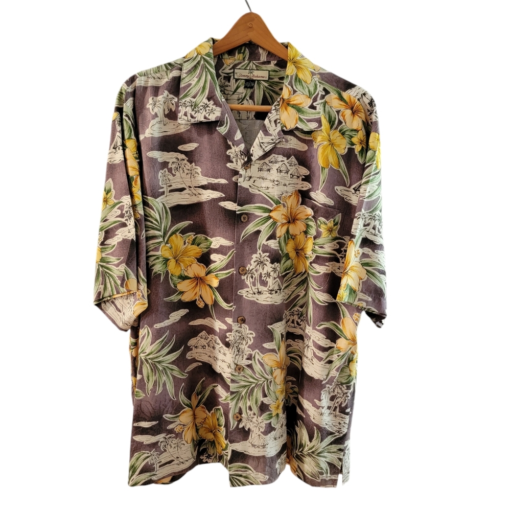 Tommy Bahama Silk Hawaiian‎ Button Down Short Sleeve Shirt XL